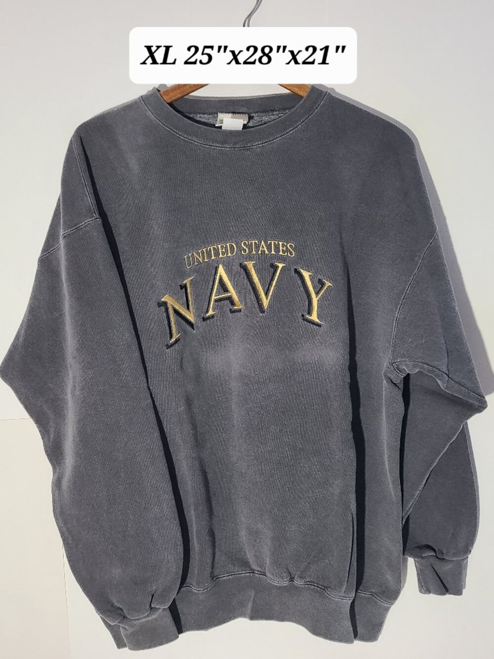 Vintage 90s United States Navy Embroidered Gray XL Sweatshirt Made in USA